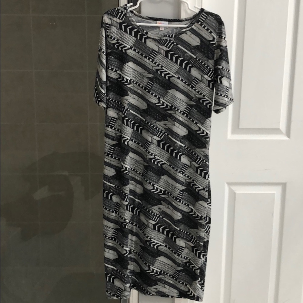 Black and white patterned LuLaRoe Julia dress